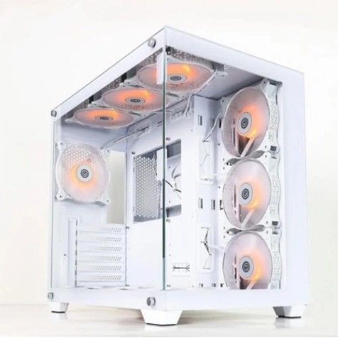 REVENGER BASE DYNAMIC MID TOWER ATX DESKTOP CASING WITH 10 ARGB FANS CONTROL BY SWITCH (WHITE)